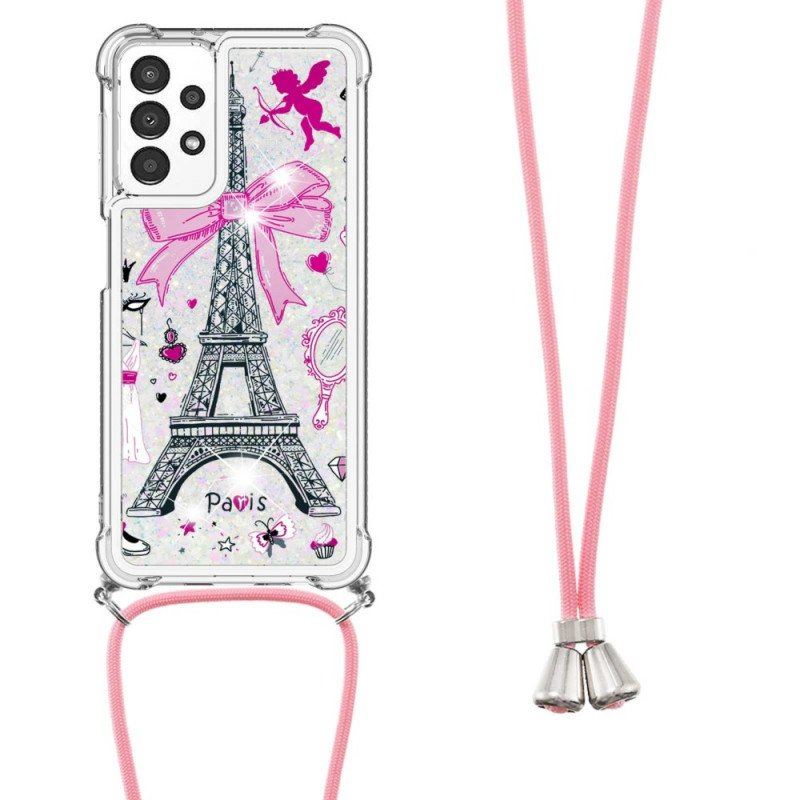 Etui do Samsung Galaxy A13 ze Sznurkiem Na Cordon Eiffel Tower