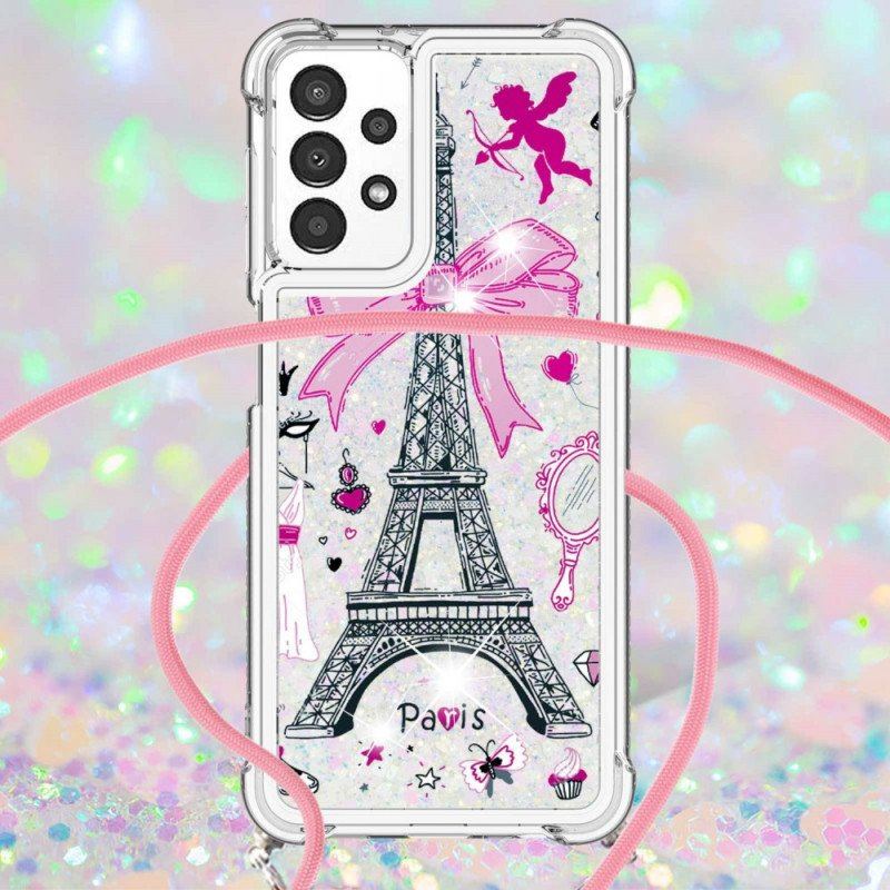 Etui do Samsung Galaxy A13 ze Sznurkiem Na Cordon Eiffel Tower