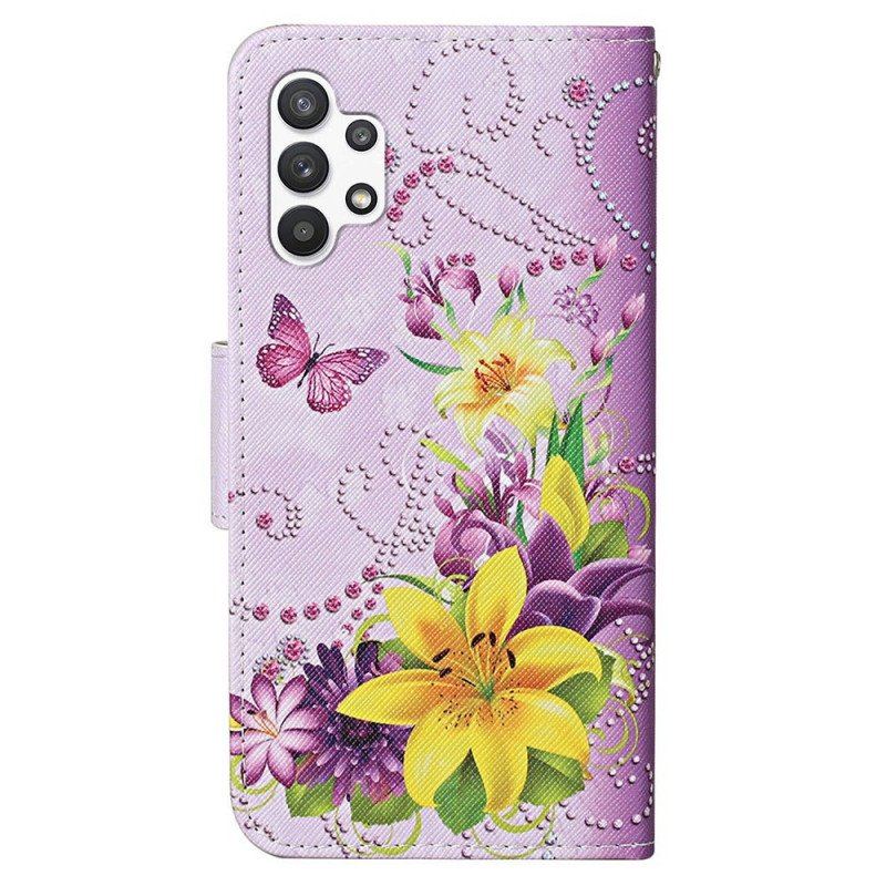 Etui Folio do Samsung Galaxy A13 Mistrzowskie Motyle Ze Smyczą