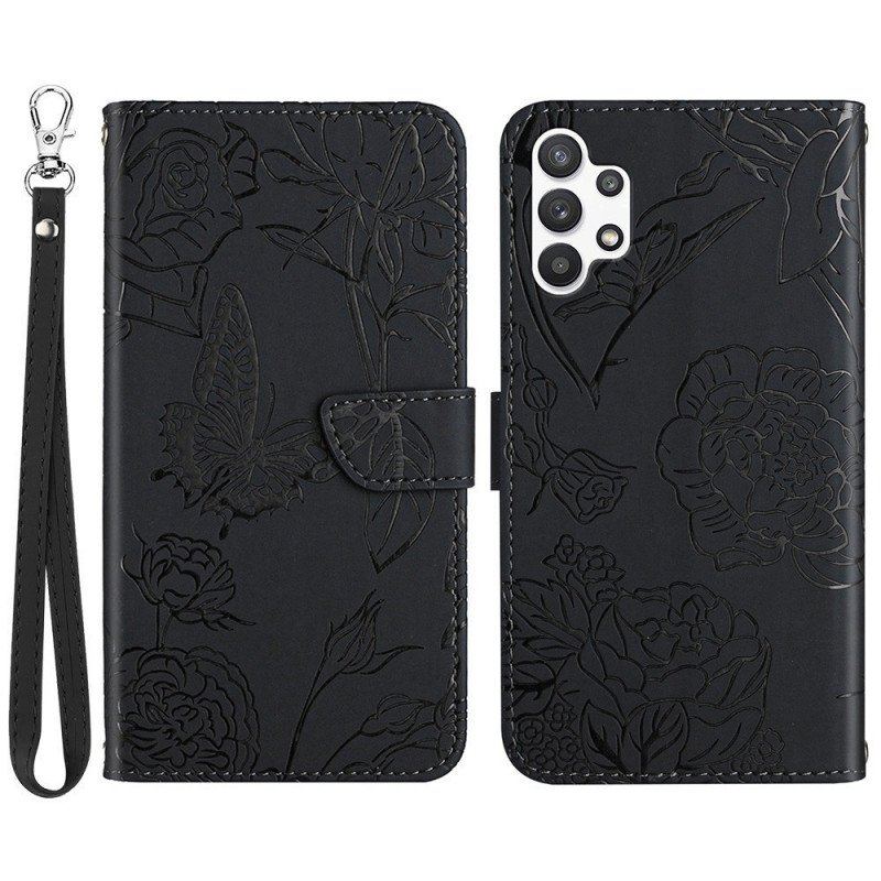 Etui Folio do Samsung Galaxy A13 Motyl Ze Smyczą