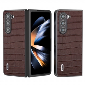 Etui Do Samsung Galaxy Z Fold 5 Wzór Krokodyla Z Prawdziwej Skóry