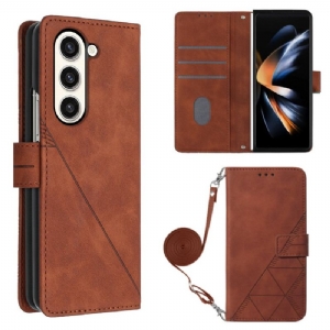 Etui Folio Samsung Galaxy Z Fold 5 Wzór W Trójkąty Z Paskiem Na Ramię