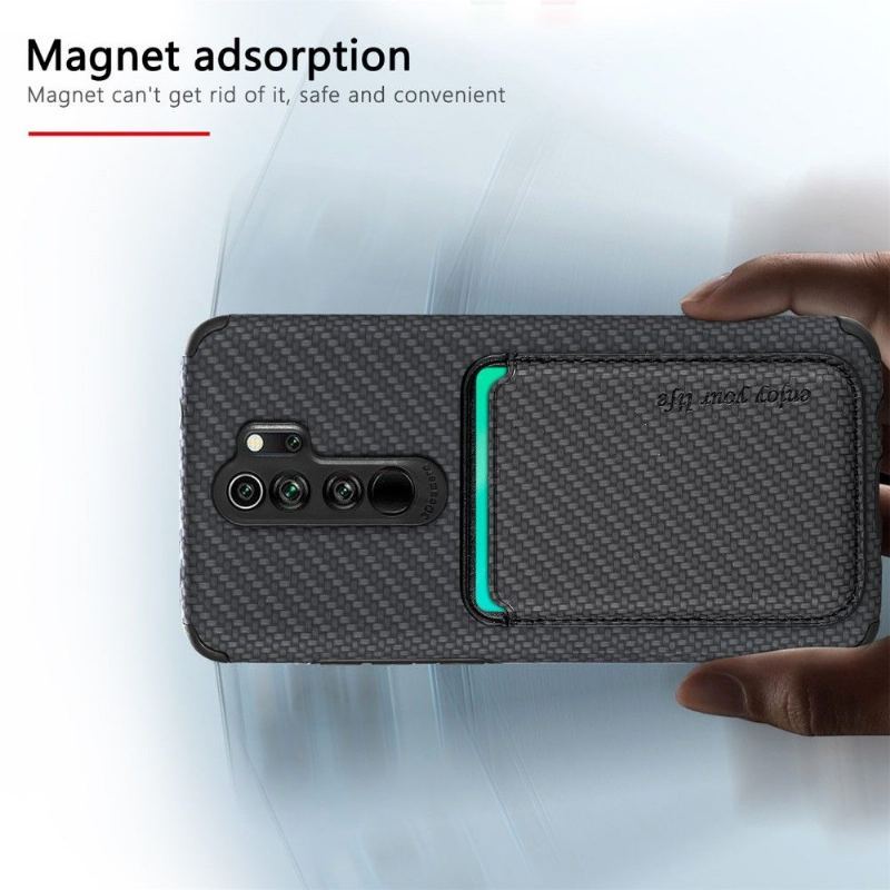 Etui do Xiaomi Redmi Note 8 2021 Classic Uchwyt Na Karty Magnetyczne Z Włókna Węglowego