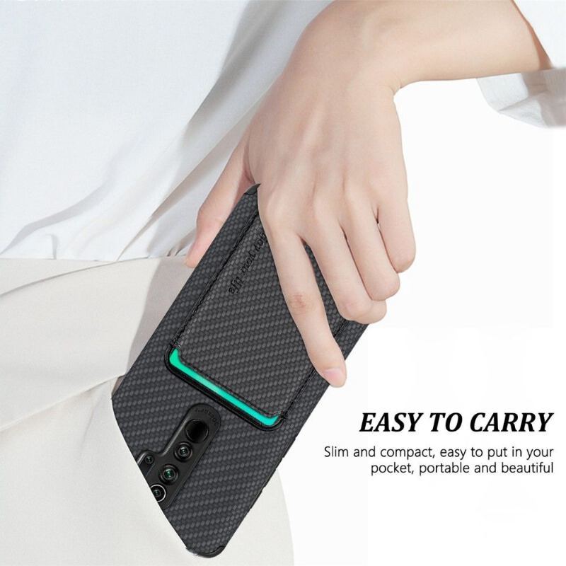 Etui do Xiaomi Redmi Note 8 2021 Classic Uchwyt Na Karty Magnetyczne Z Włókna Węglowego