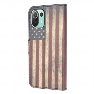 Skórzany Futerał do Xiaomi Mi 11 Lite 5G NE / Mi 11 Lite / Mi 11 Lite 5G Anti-fall Vintage American Flag