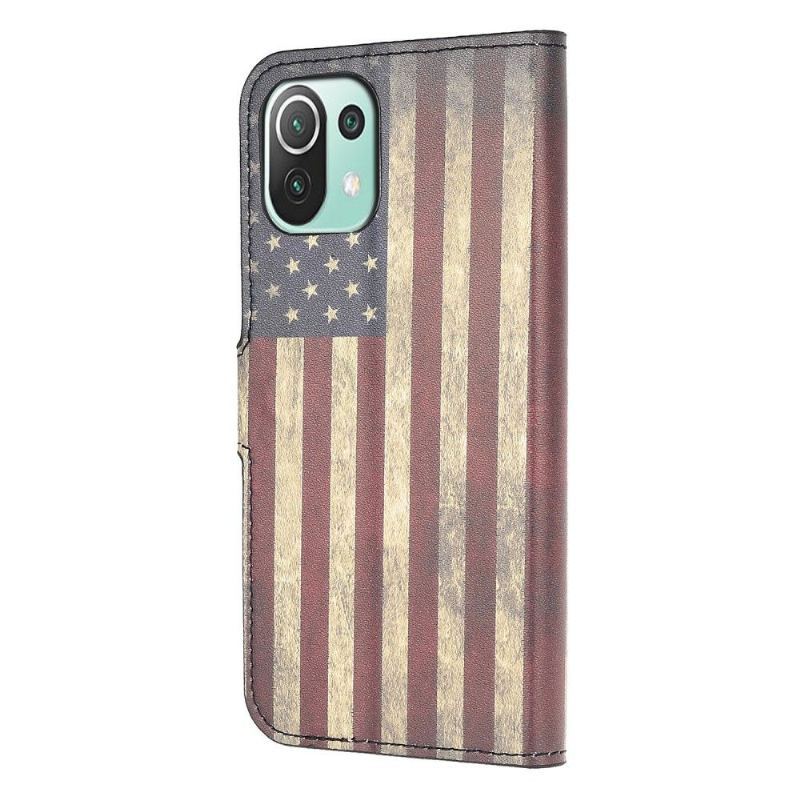 Skórzany Futerał do Xiaomi Mi 11 Lite 5G NE / Mi 11 Lite / Mi 11 Lite 5G Anti-fall Vintage American Flag