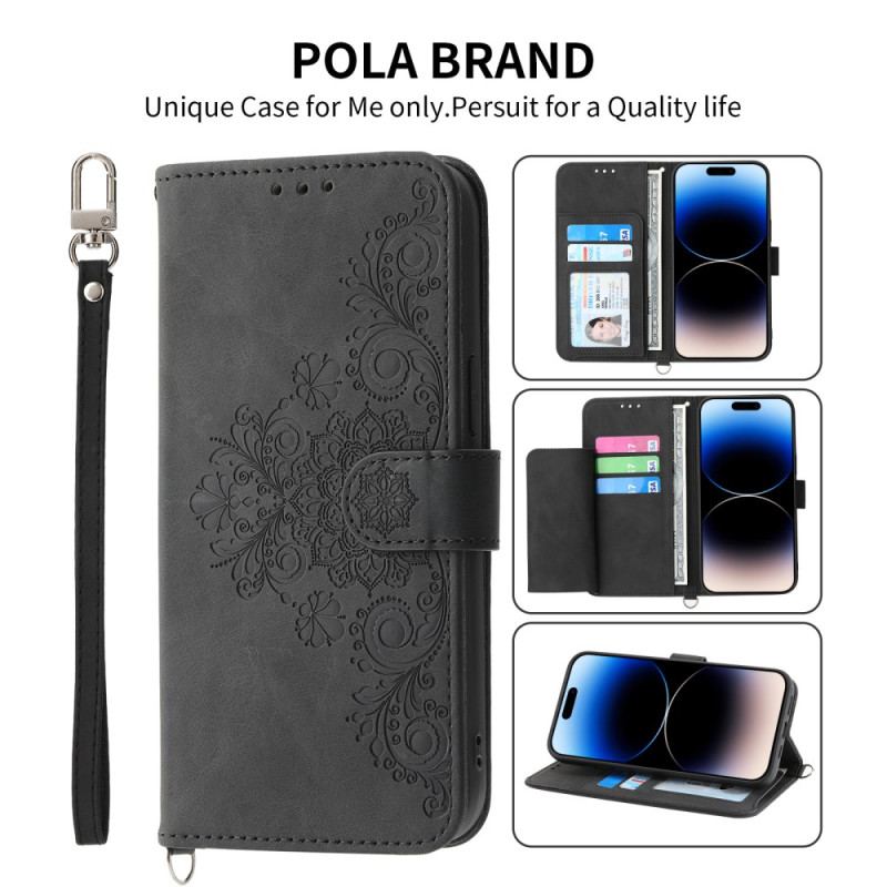 Etui Folio Do Realme 12 Pro / 12 Pro Plus Pasek W Kwiaty I Pasek Na Ramię