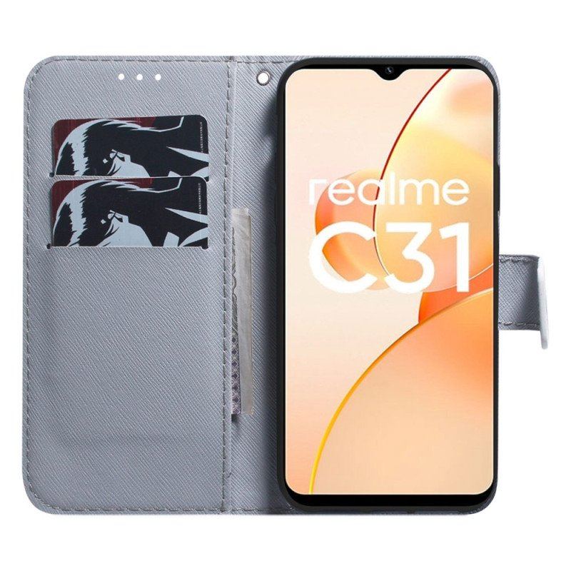 Skórzany Futerał do Realme C31 Rysunek Sowy