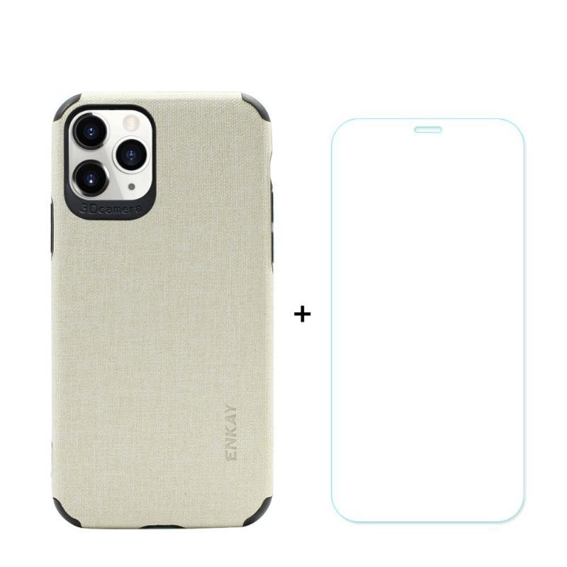 Etui do iPhone 11 Pro Max Efekt Płótna + Folia Ze Szkła Hartowanego