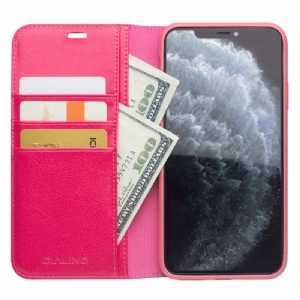 Etui Folio do iPhone 11 Pro Max Obrzeża Classic Prawdziwa Skóra - Różowy