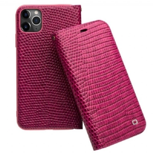 Etui Folio do iPhone 11 Pro Max Prawdziwa Skóra Croc Efekt