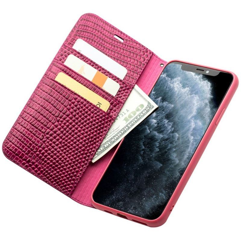 Etui Folio do iPhone 11 Pro Max Prawdziwa Skóra Croc Efekt