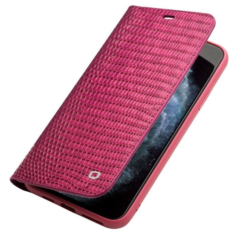 Etui Folio do iPhone 11 Pro Max Prawdziwa Skóra Croc Efekt