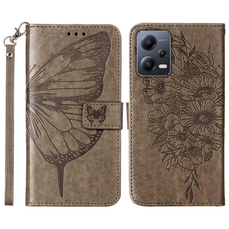 Etui Folio do Xiaomi Redmi Note 12 5G Kwiatowy Motyl