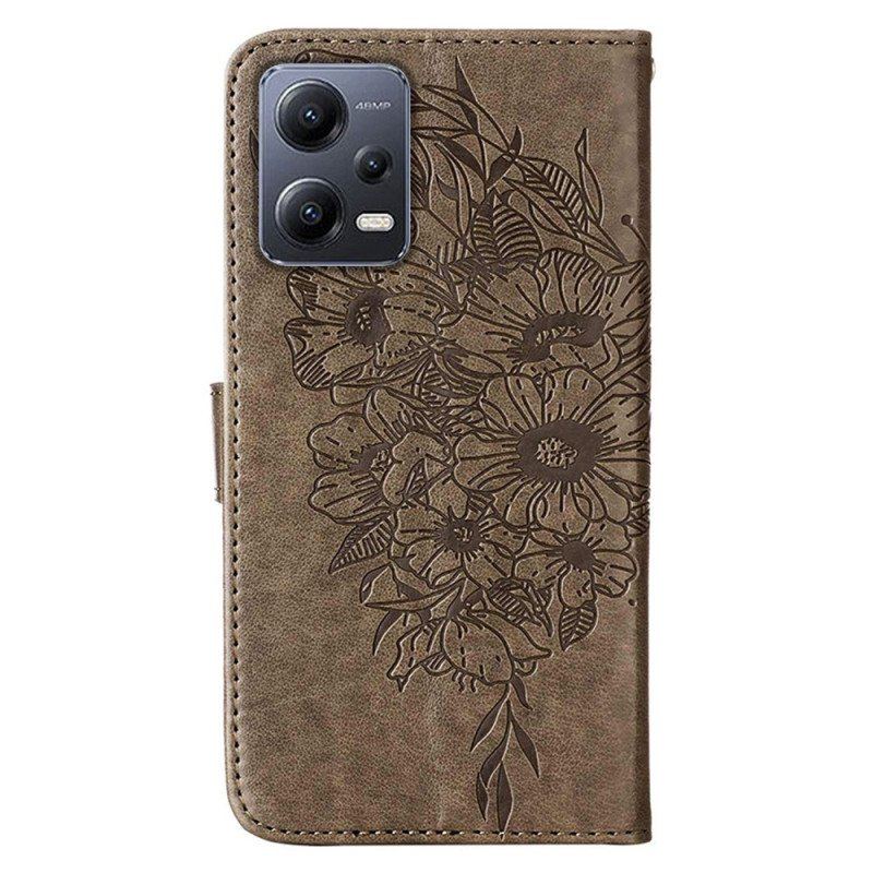 Etui Folio do Xiaomi Redmi Note 12 5G Kwiatowy Motyl