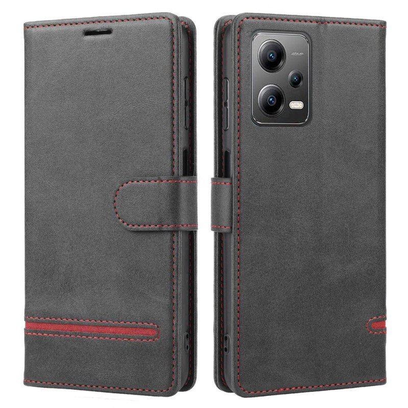 Etui Folio do Xiaomi Redmi Note 12 5G Liniowy Efekt Skóry