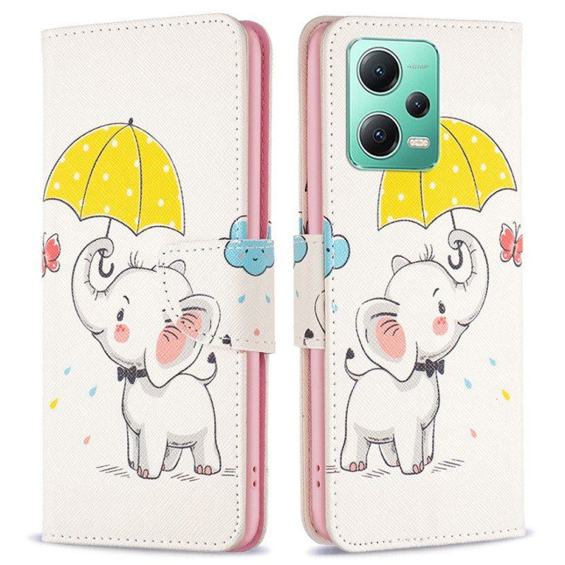 Etui Folio do Xiaomi Redmi Note 12 5G Słoń W Deszczu