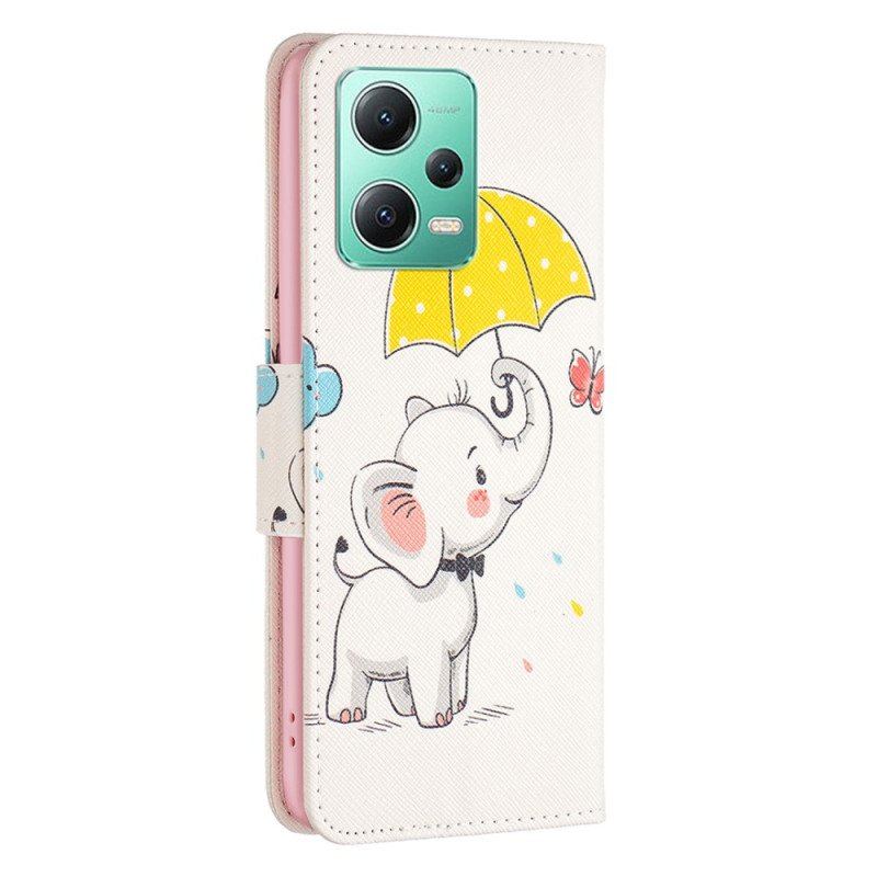 Etui Folio do Xiaomi Redmi Note 12 5G Słoń W Deszczu