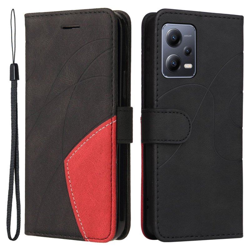 Etui Folio do Xiaomi Redmi Note 12 5G z Łańcuch Dwukolorowy Pasek