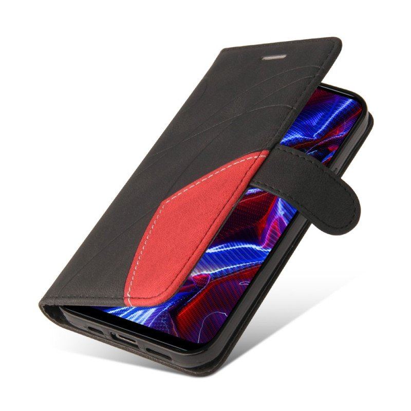 Etui Folio do Xiaomi Redmi Note 12 5G z Łańcuch Dwukolorowy Pasek