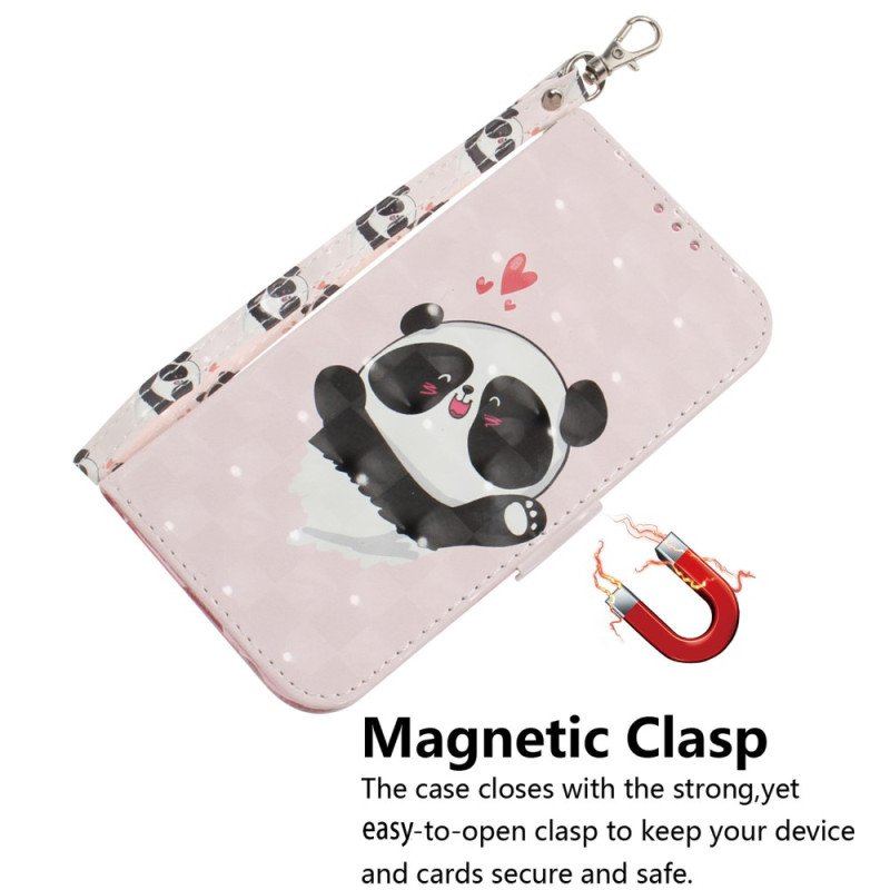 Etui Folio do Xiaomi Redmi Note 12 5G z Łańcuch Panda Love Ze Smyczą