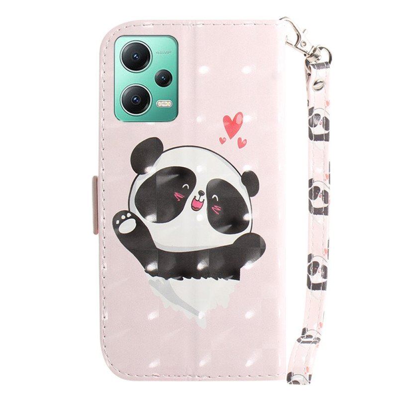 Etui Folio do Xiaomi Redmi Note 12 5G z Łańcuch Panda Love Ze Smyczą