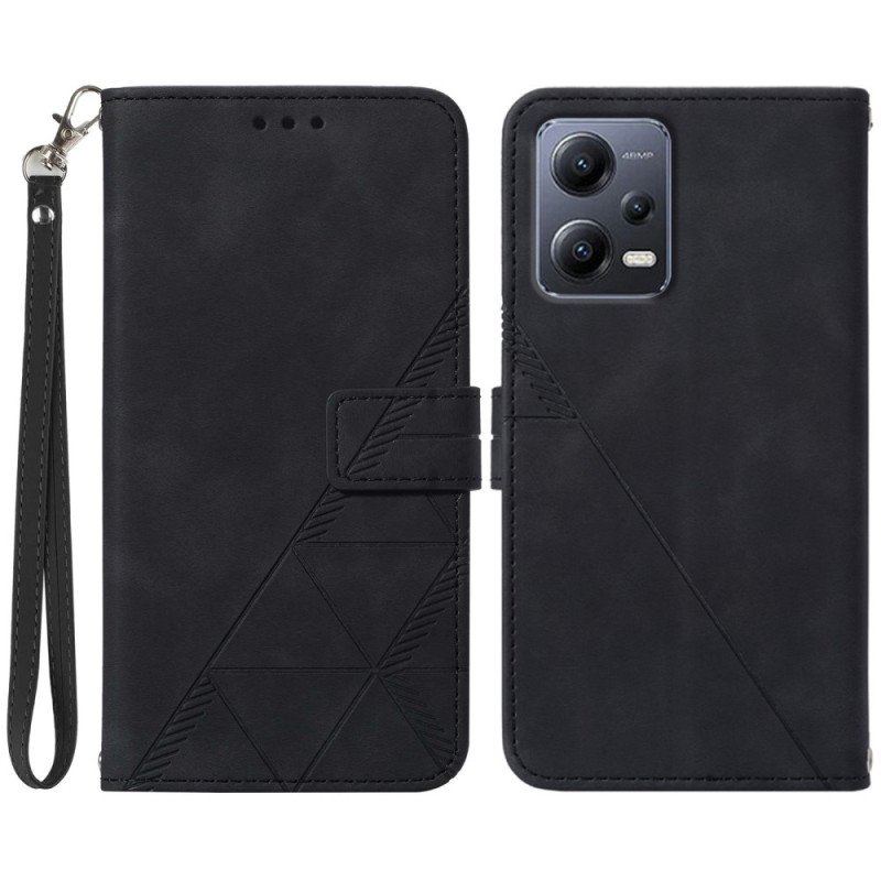 Etui Folio do Xiaomi Redmi Note 12 5G z Łańcuch Trójkąty Paska