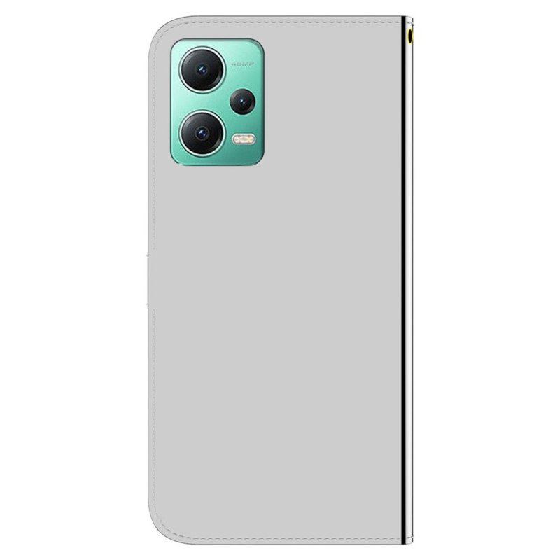 Skórzany Futerał do Xiaomi Redmi Note 12 5G Sztuczna Lustrzana Skóra Z Paskiem