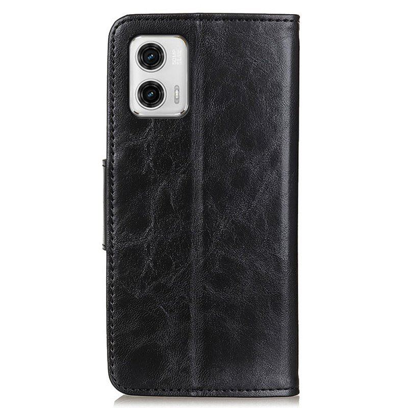 Etui Folio do Moto G73 5G Dwustronne Zapięcie Ze Skóry Dwoinowej