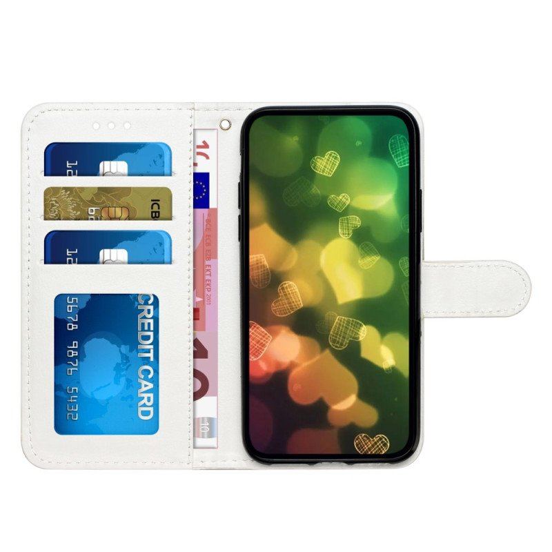 Etui Folio do Moto G73 5G z Łańcuch Cenny Niebieski Motyl Z Paskiem