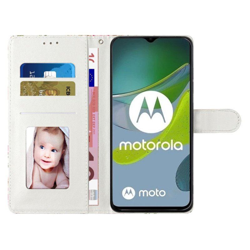 Etui Folio do Moto G73 5G z Łańcuch Odmiana Paska Marmuru