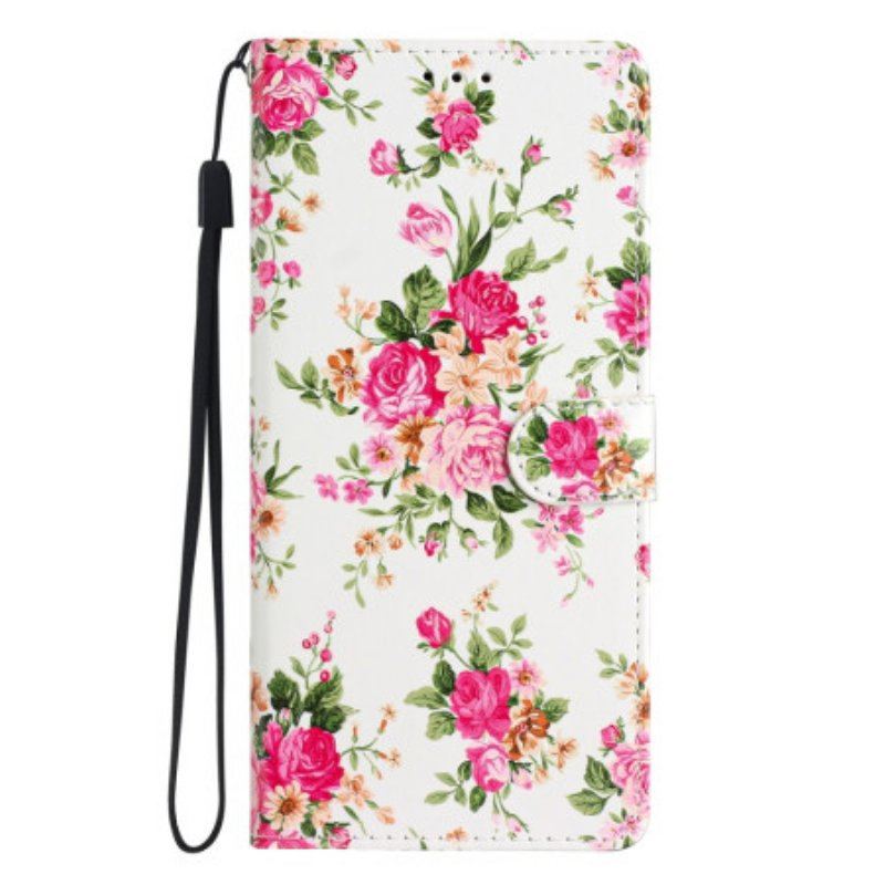 Etui Folio do Moto G73 5G z Łańcuch Pasek Liberty Flowers