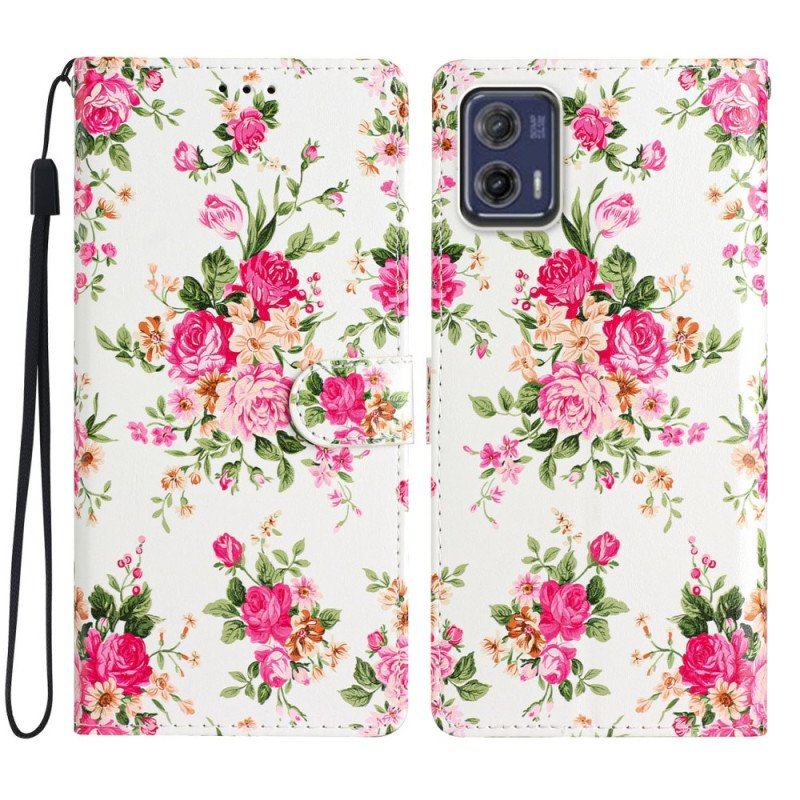 Etui Folio do Moto G73 5G z Łańcuch Pasek Liberty Flowers