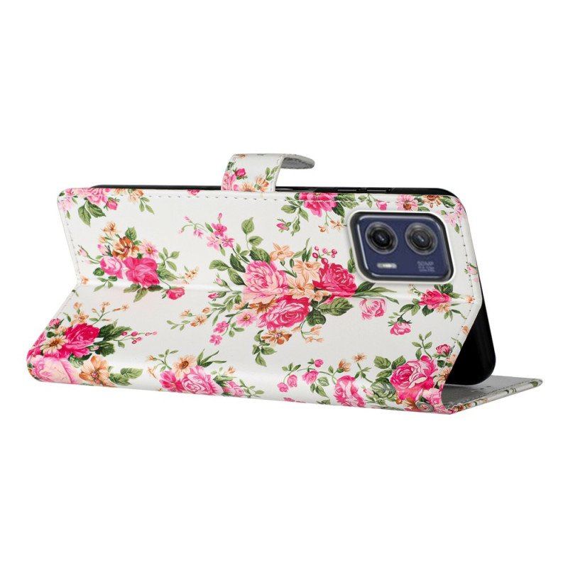 Etui Folio do Moto G73 5G z Łańcuch Pasek Liberty Flowers