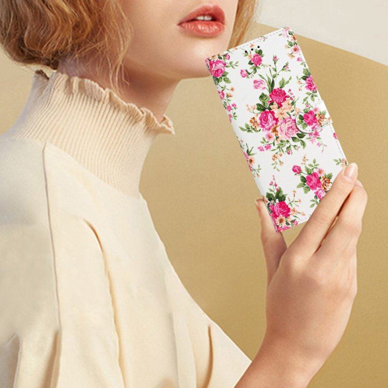 Etui Folio do Moto G73 5G z Łańcuch Pasek Liberty Flowers