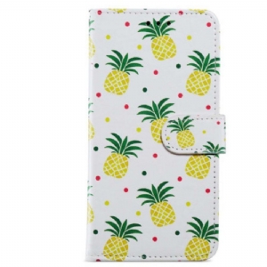 Etui Folio do Moto G73 5G z Łańcuch Paskowaty Ananas