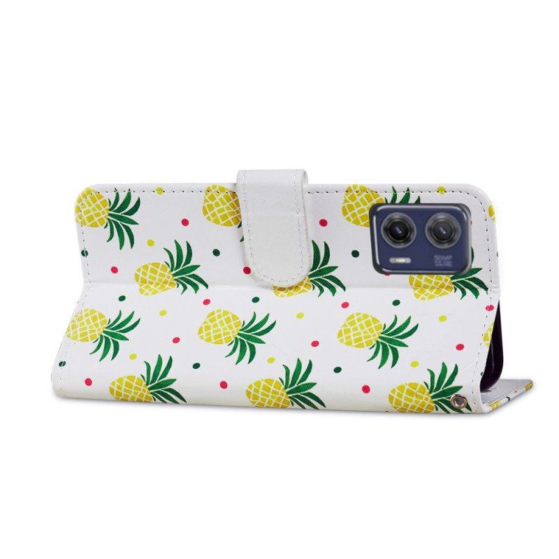 Etui Folio do Moto G73 5G z Łańcuch Paskowaty Ananas