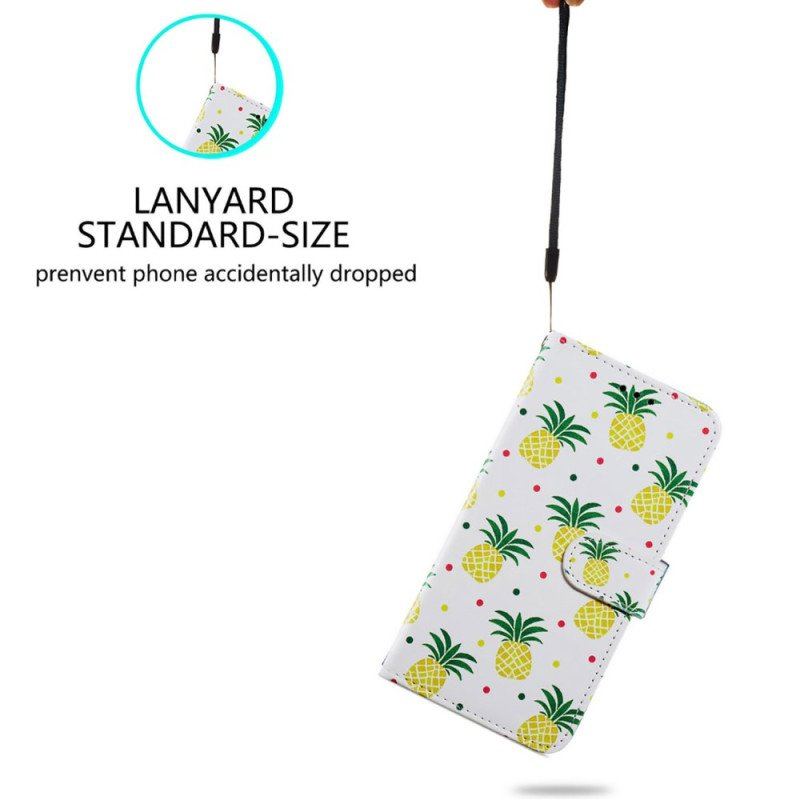 Etui Folio do Moto G73 5G z Łańcuch Paskowaty Ananas