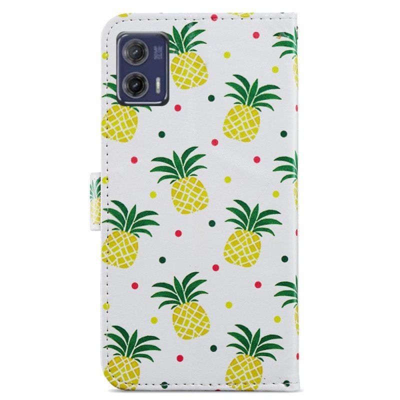 Etui Folio do Moto G73 5G z Łańcuch Paskowaty Ananas