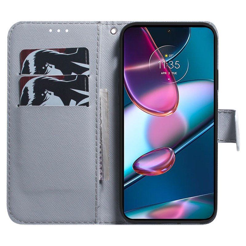 Etui Folio do Moto G73 5G z Łańcuch Smycz Lew