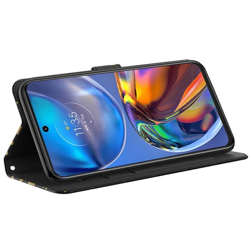 Etui Folio do Moto G73 5G z Łańcuch Stringi Motyle