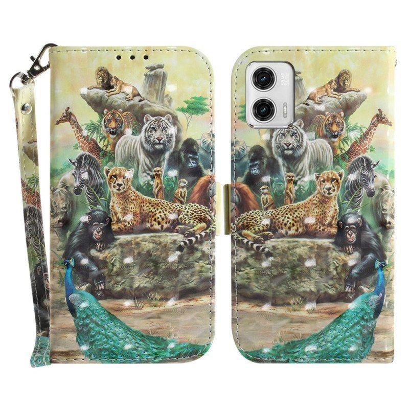 Etui Folio do Moto G73 5G z Łańcuch Stringi Safari Animals