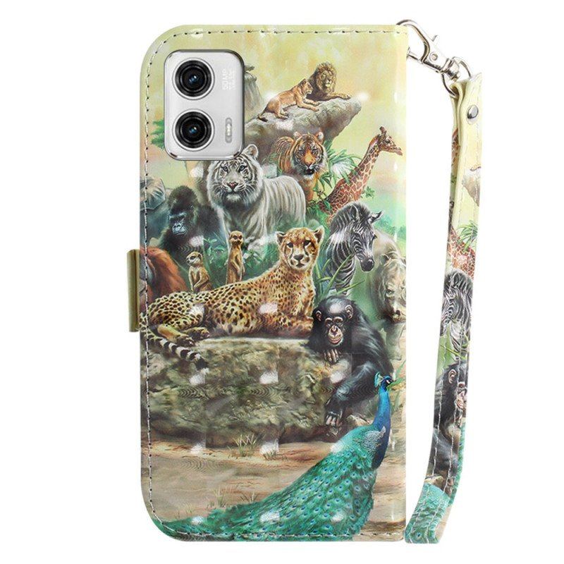 Etui Folio do Moto G73 5G z Łańcuch Stringi Safari Animals