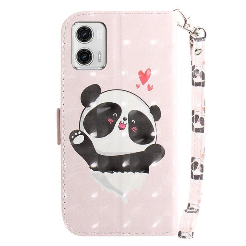 Etui Na Telefon Pokrowce do Moto G73 5G z Łańcuch Panda Love Ze Smyczą