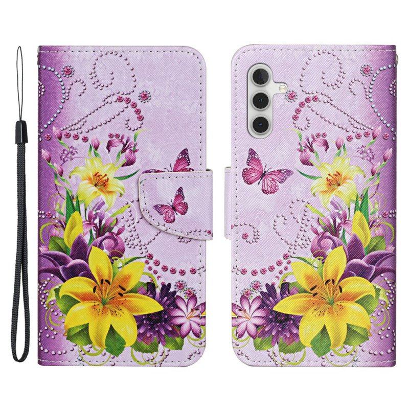 Etui Folio do Samsung Galaxy A54 5G Mistrzowskie Motyle Ze Smyczą