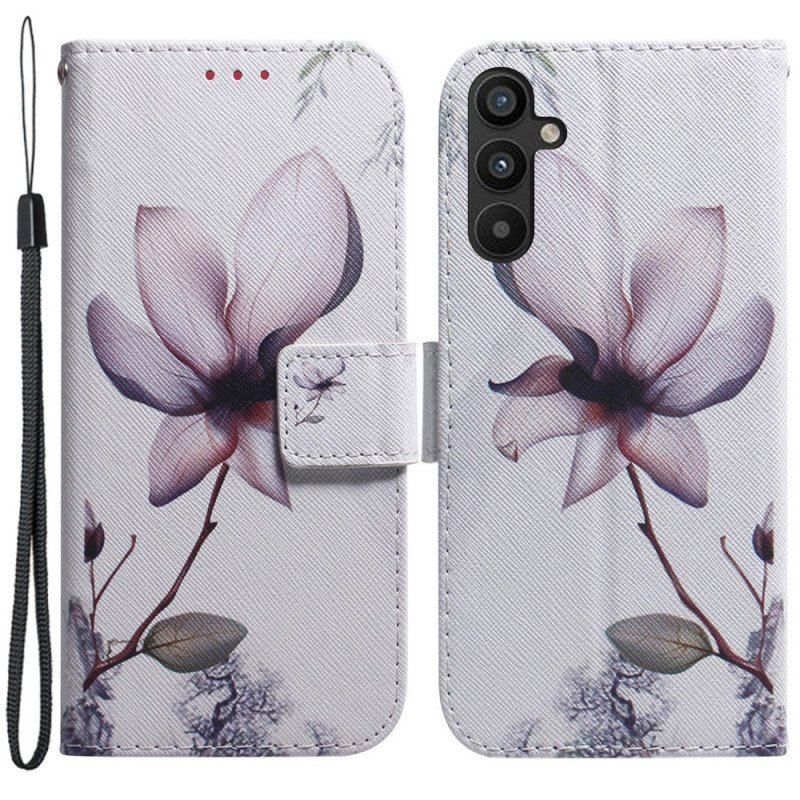 Etui Folio do Samsung Galaxy A54 5G z Łańcuch Kwiat Na Ramiączkach W Stylu Vintage