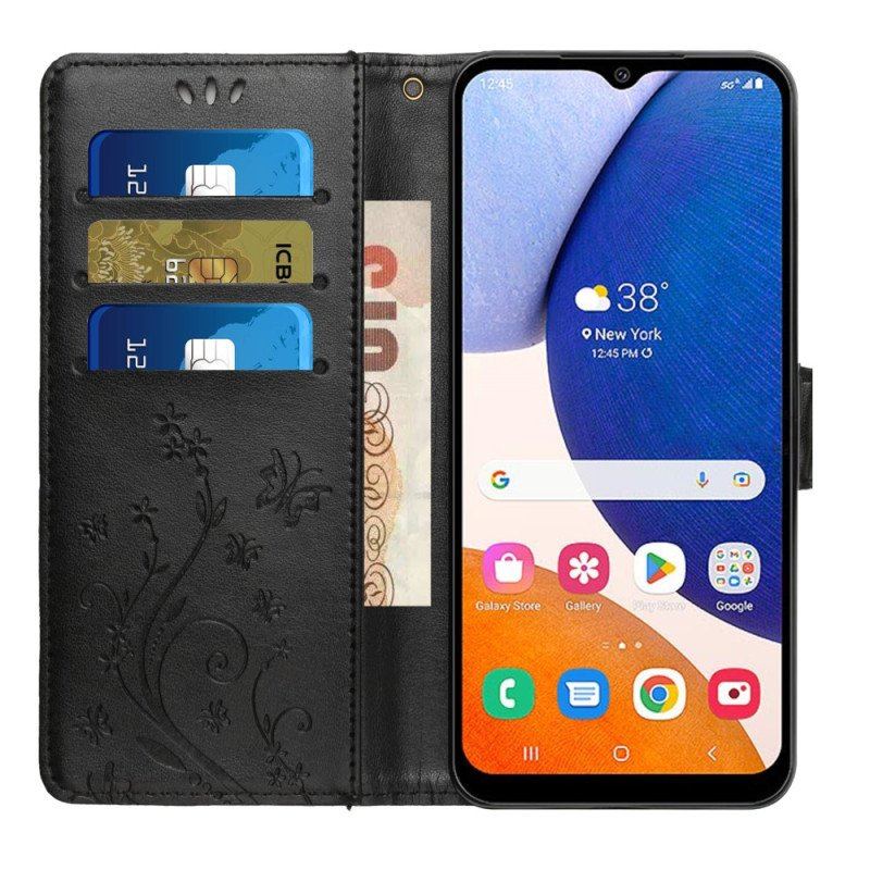 Etui Folio do Samsung Galaxy A54 5G z Łańcuch Kwiaty I Motyle Z Paskiem