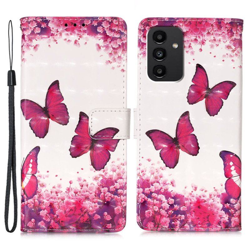 Etui Folio do Samsung Galaxy A54 5G z Łańcuch Lot Motyli W Smyczy