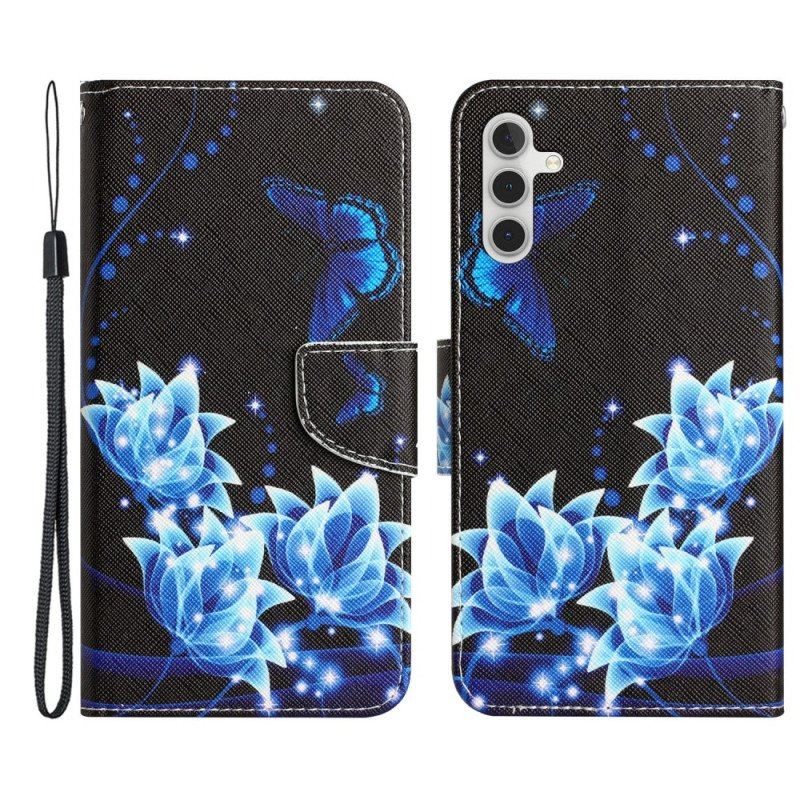 Etui Folio do Samsung Galaxy A54 5G z Łańcuch Motyle W Nocy Strappy