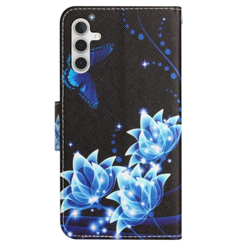 Etui Folio do Samsung Galaxy A54 5G z Łańcuch Motyle W Nocy Strappy